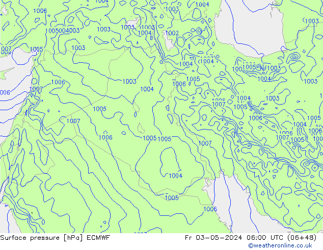 Surface pressure ECMWF Fr 03.05.2024 06 UTC