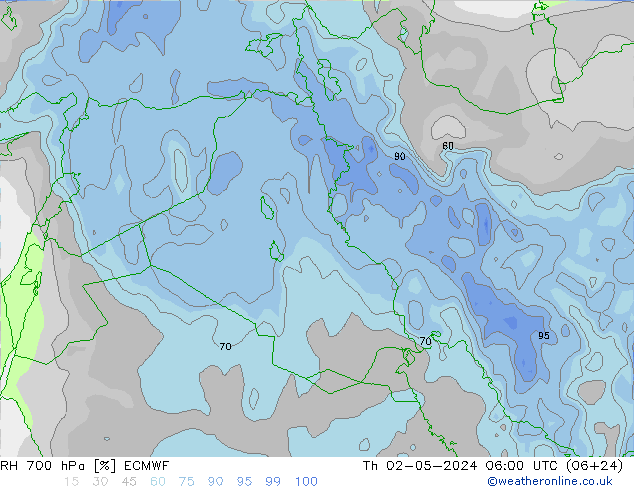 Humidité rel. 700 hPa ECMWF jeu 02.05.2024 06 UTC