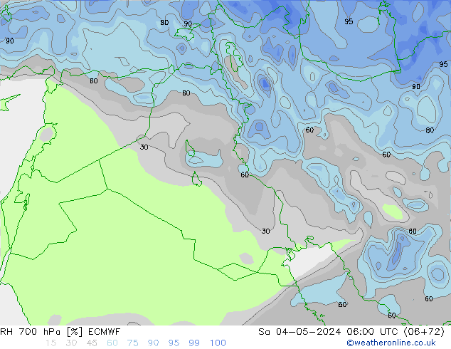 RH 700 гПа ECMWF сб 04.05.2024 06 UTC