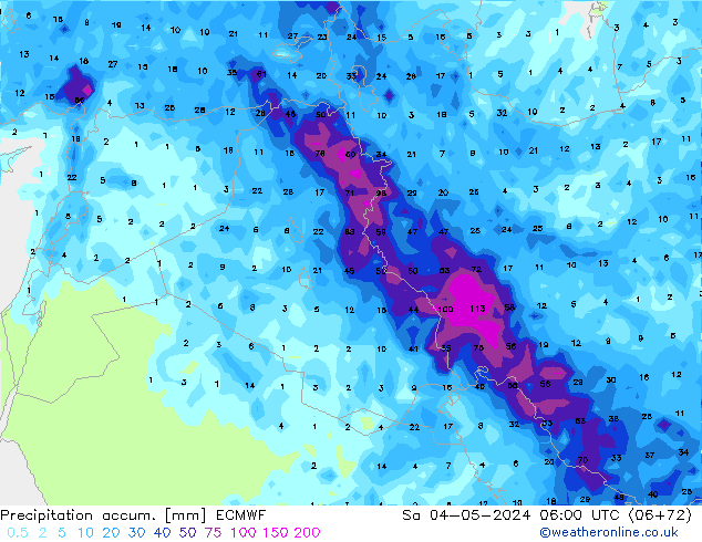 Precipitation accum. ECMWF Sáb 04.05.2024 06 UTC