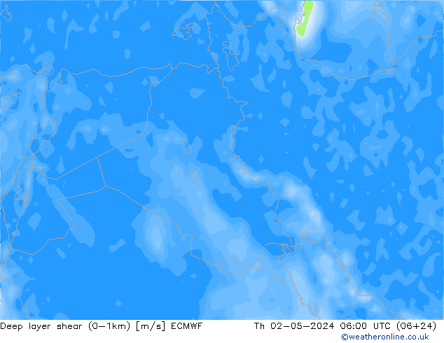 Deep layer shear (0-1km) ECMWF jeu 02.05.2024 06 UTC