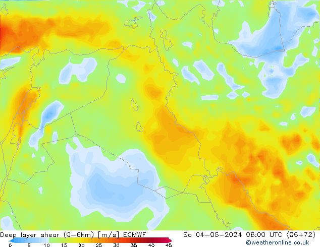 Deep layer shear (0-6km) ECMWF Sáb 04.05.2024 06 UTC