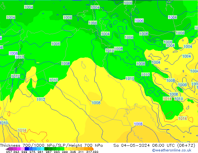 Thck 700-1000 hPa ECMWF Sa 04.05.2024 06 UTC