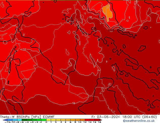 Theta-W 850гПа ECMWF пт 03.05.2024 18 UTC