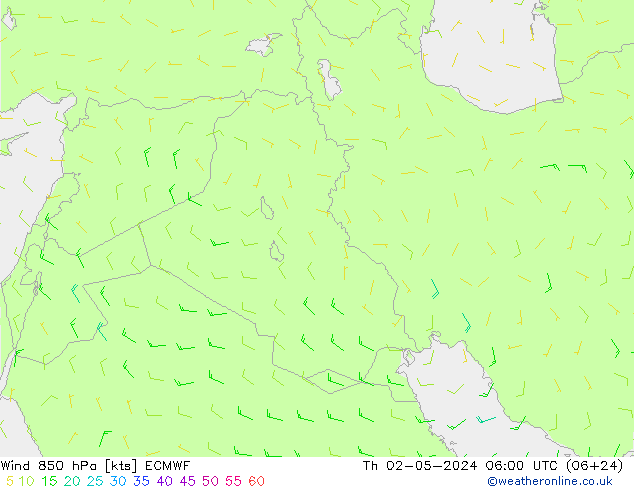 Vent 850 hPa ECMWF jeu 02.05.2024 06 UTC