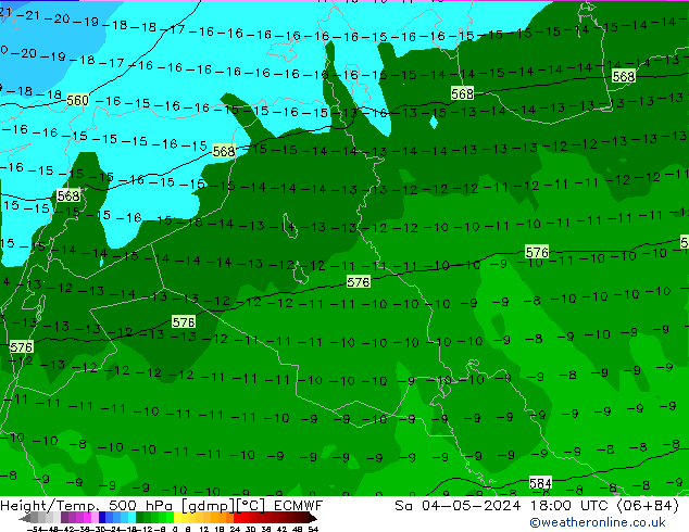 Height/Temp. 500 hPa ECMWF Sáb 04.05.2024 18 UTC