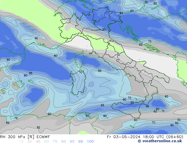 RH 300 hPa ECMWF Sex 03.05.2024 18 UTC