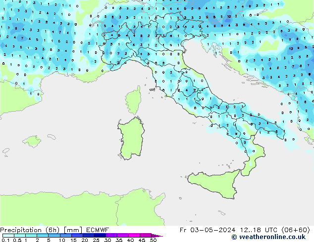 Precipitation (6h) ECMWF Fr 03.05.2024 18 UTC