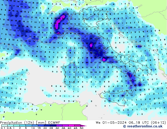 Precipitación (12h) ECMWF mié 01.05.2024 18 UTC