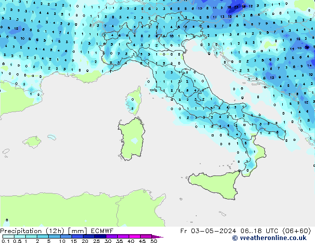 Precipitation (12h) ECMWF Fr 03.05.2024 18 UTC