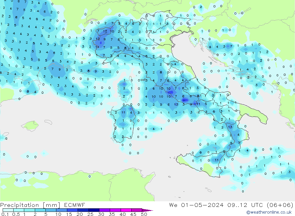 Precipitación ECMWF mié 01.05.2024 12 UTC