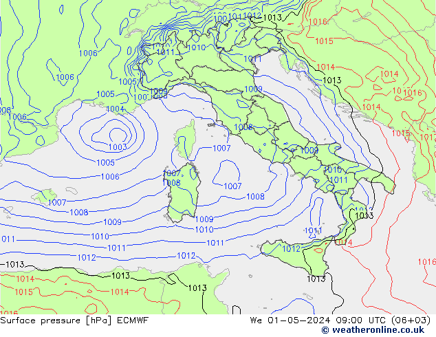 ciśnienie ECMWF śro. 01.05.2024 09 UTC