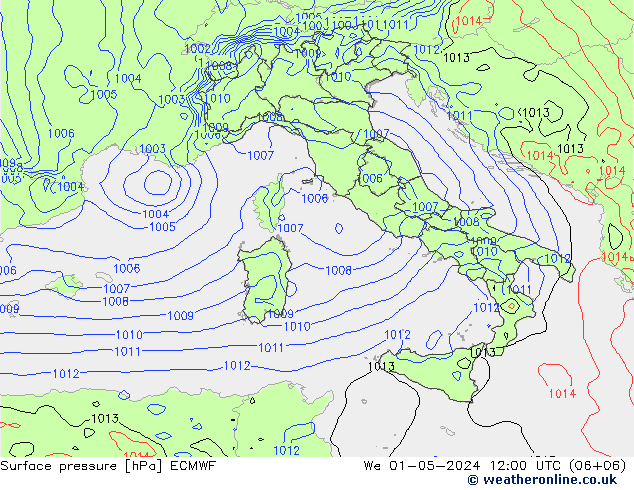 Presión superficial ECMWF mié 01.05.2024 12 UTC