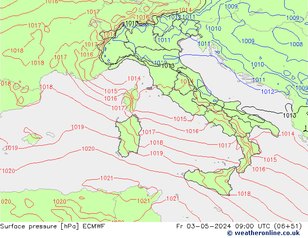 Presión superficial ECMWF vie 03.05.2024 09 UTC