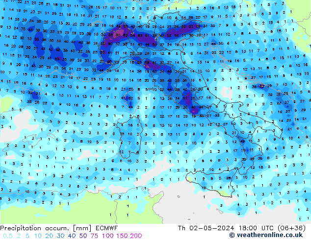 Totale neerslag ECMWF do 02.05.2024 18 UTC