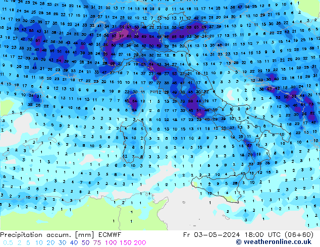 Precipitation accum. ECMWF Fr 03.05.2024 18 UTC