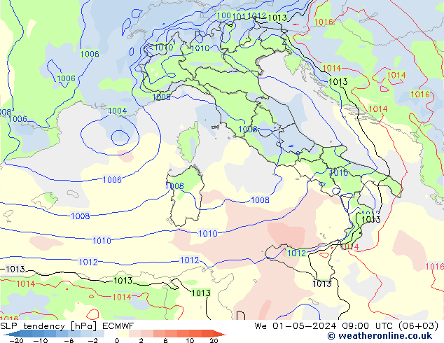 Tendenza di Pressione ECMWF mer 01.05.2024 09 UTC