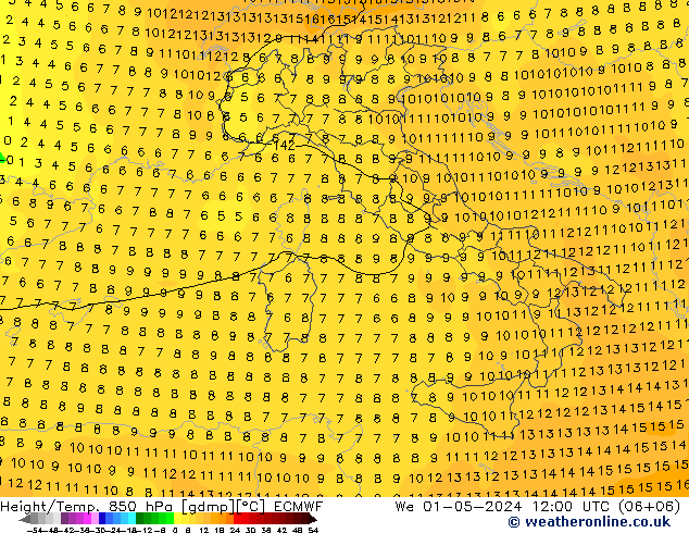 Z500/Rain (+SLP)/Z850 ECMWF mié 01.05.2024 12 UTC