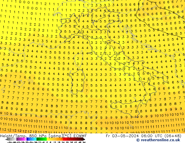 Z500/Rain (+SLP)/Z850 ECMWF Fr 03.05.2024 06 UTC