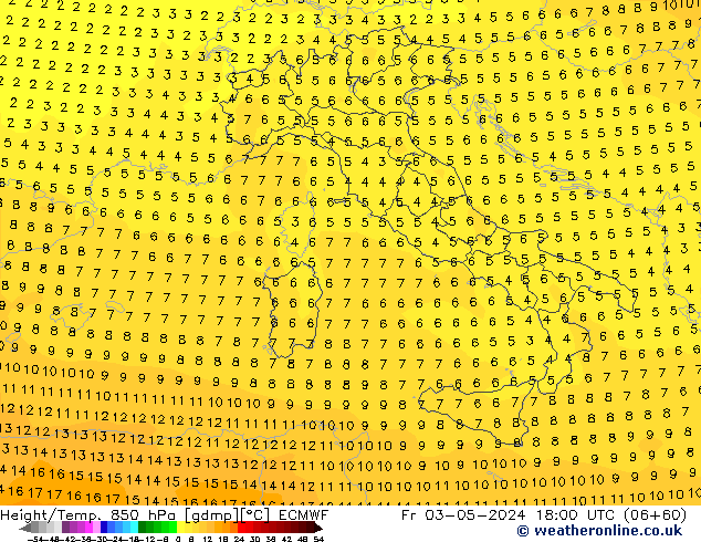 Z500/Yağmur (+YB)/Z850 ECMWF Cu 03.05.2024 18 UTC