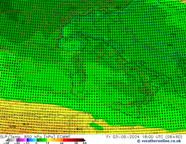 SLP/Temp. 850 hPa ECMWF Fr 03.05.2024 18 UTC