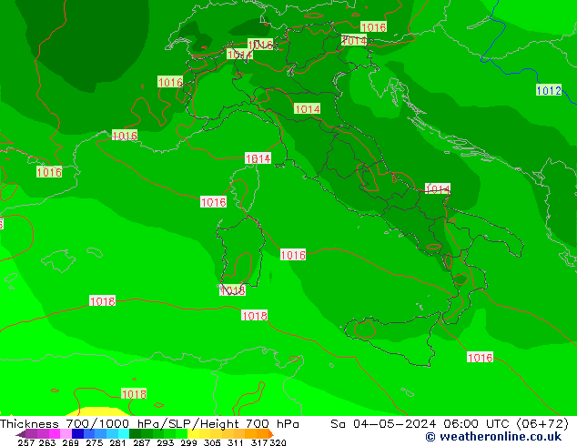 Thck 700-1000 hPa ECMWF So 04.05.2024 06 UTC