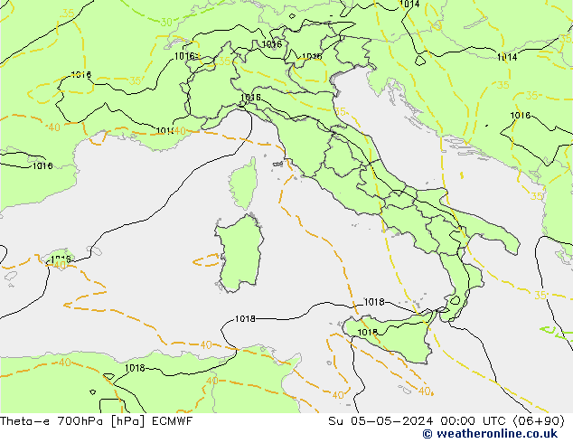 Theta-e 700hPa ECMWF Su 05.05.2024 00 UTC