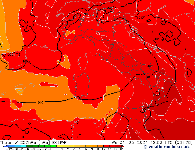 Theta-W 850hPa ECMWF mié 01.05.2024 12 UTC