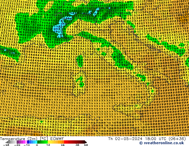 Temperature (2m) ECMWF Th 02.05.2024 18 UTC