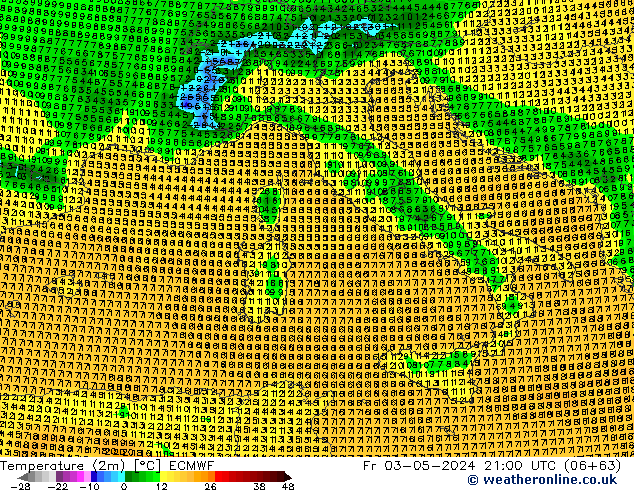 Temperature (2m) ECMWF Fr 03.05.2024 21 UTC