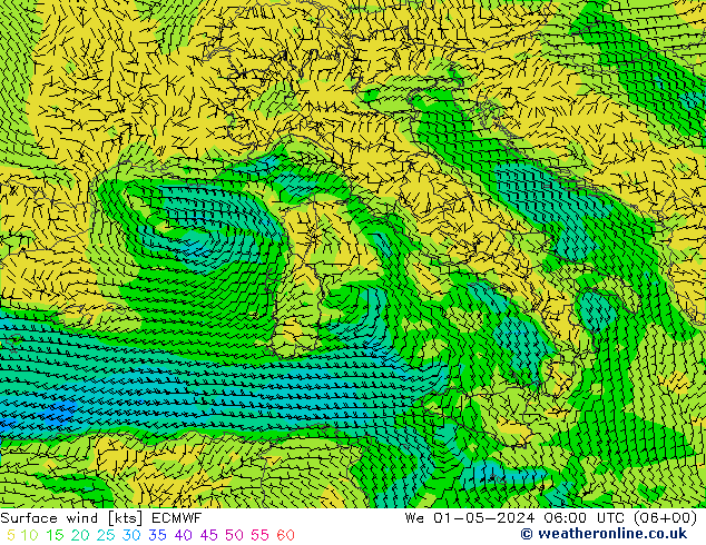 Vento 10 m ECMWF mer 01.05.2024 06 UTC