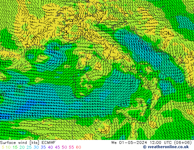 Viento 10 m ECMWF mié 01.05.2024 12 UTC