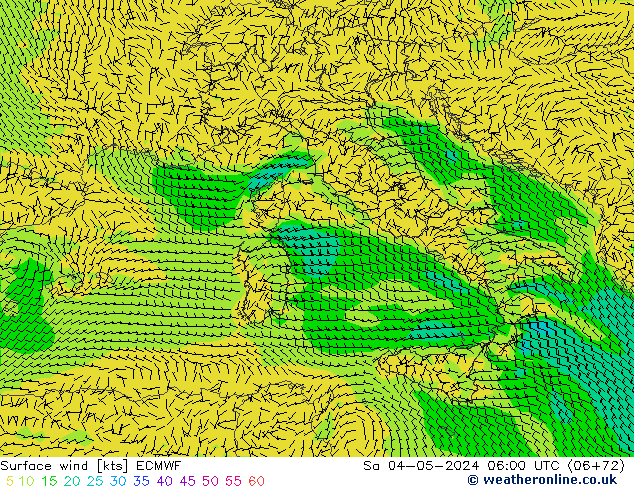 Vento 10 m ECMWF sab 04.05.2024 06 UTC