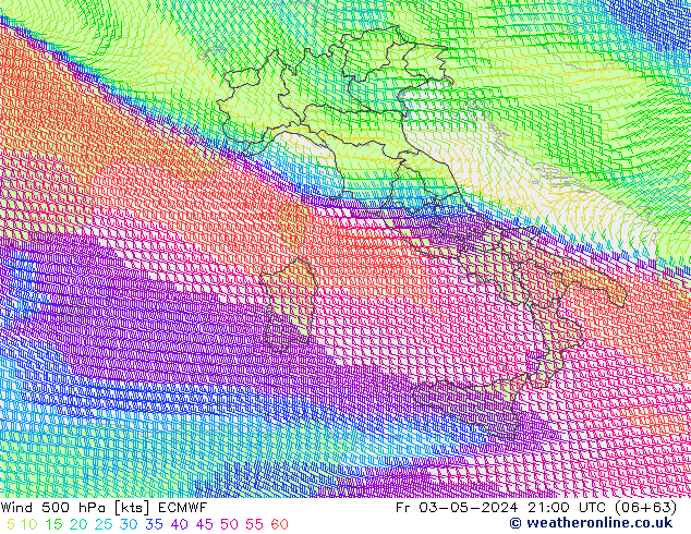 Wind 500 hPa ECMWF Fr 03.05.2024 21 UTC