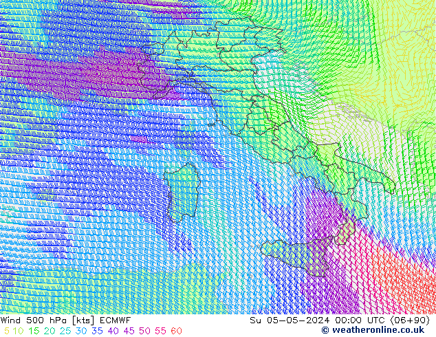 Wind 500 hPa ECMWF Su 05.05.2024 00 UTC