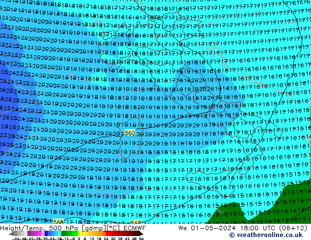 Z500/Rain (+SLP)/Z850 ECMWF mer 01.05.2024 18 UTC