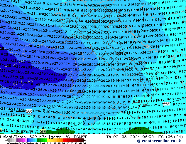 Z500/Yağmur (+YB)/Z850 ECMWF Per 02.05.2024 06 UTC