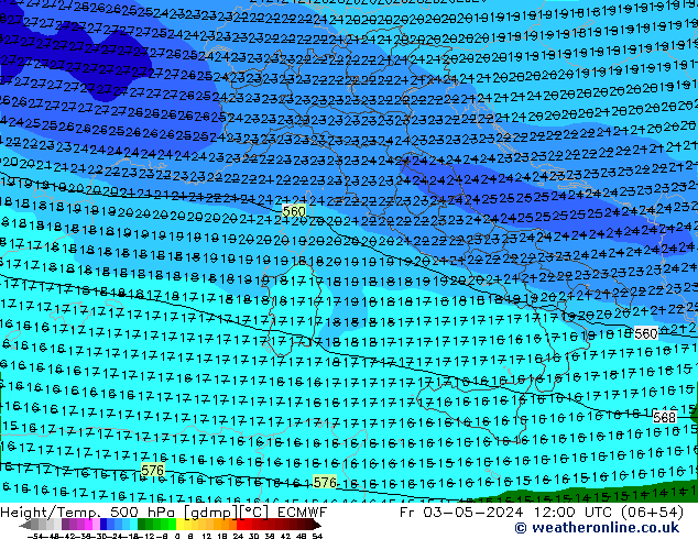 Z500/Rain (+SLP)/Z850 ECMWF Fr 03.05.2024 12 UTC