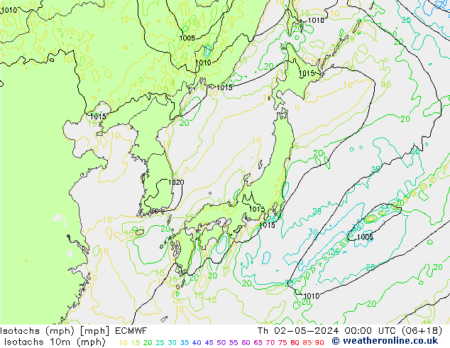 Izotacha (mph) ECMWF czw. 02.05.2024 00 UTC