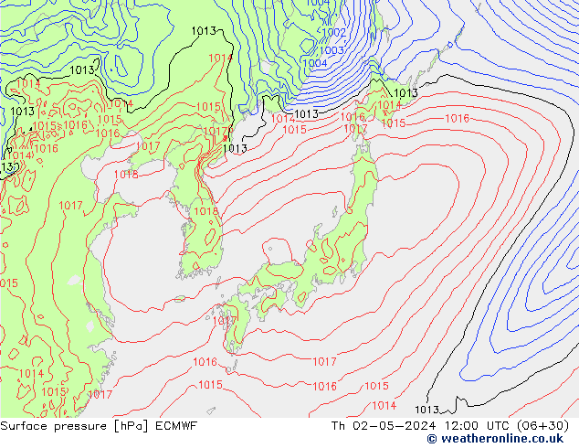 Surface pressure ECMWF Th 02.05.2024 12 UTC