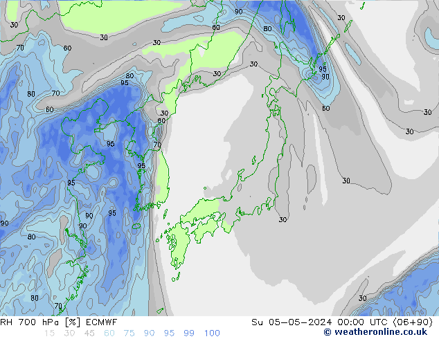 RH 700 hPa ECMWF Su 05.05.2024 00 UTC