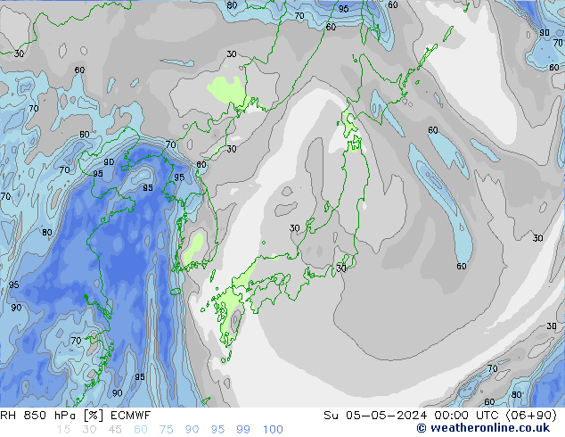 RH 850 hPa ECMWF nie. 05.05.2024 00 UTC