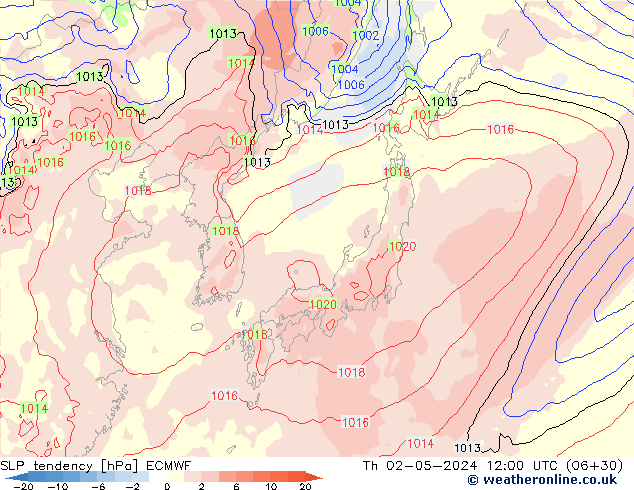 SLP tendency ECMWF Th 02.05.2024 12 UTC