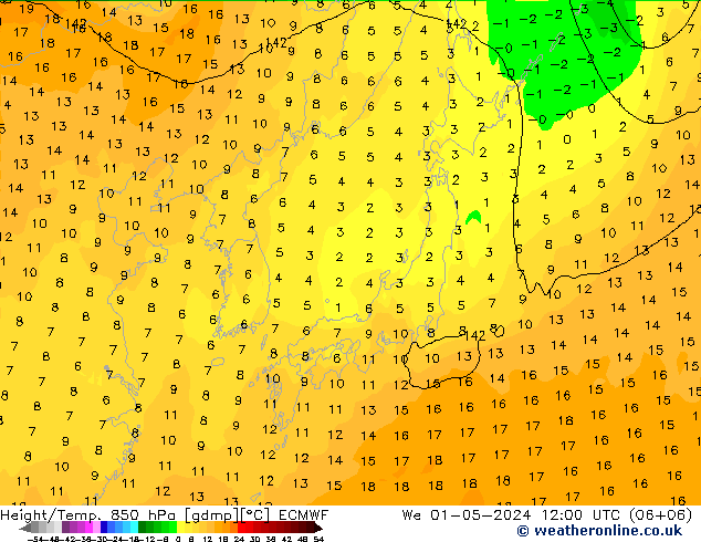 Z500/Rain (+SLP)/Z850 ECMWF mer 01.05.2024 12 UTC