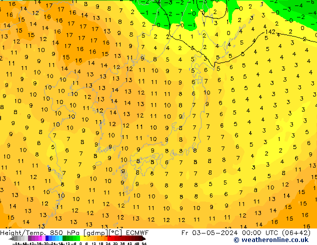 Height/Temp. 850 hPa ECMWF Fr 03.05.2024 00 UTC