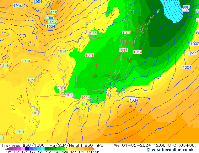 Thck 850-1000 гПа ECMWF ср 01.05.2024 12 UTC