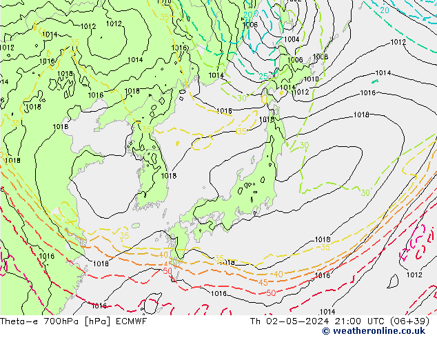 Theta-e 700hPa ECMWF Per 02.05.2024 21 UTC