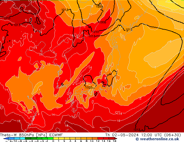 Theta-W 850hPa ECMWF Th 02.05.2024 12 UTC