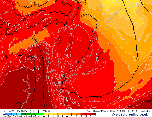 Theta-W 850гПа ECMWF сб 04.05.2024 18 UTC