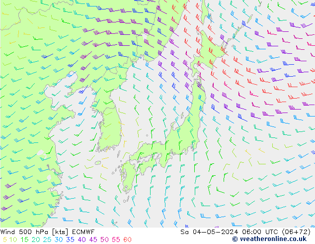 Wind 500 hPa ECMWF Sa 04.05.2024 06 UTC